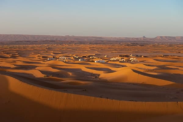 Erg Chigaga Luxury Desert Camp from the dunes